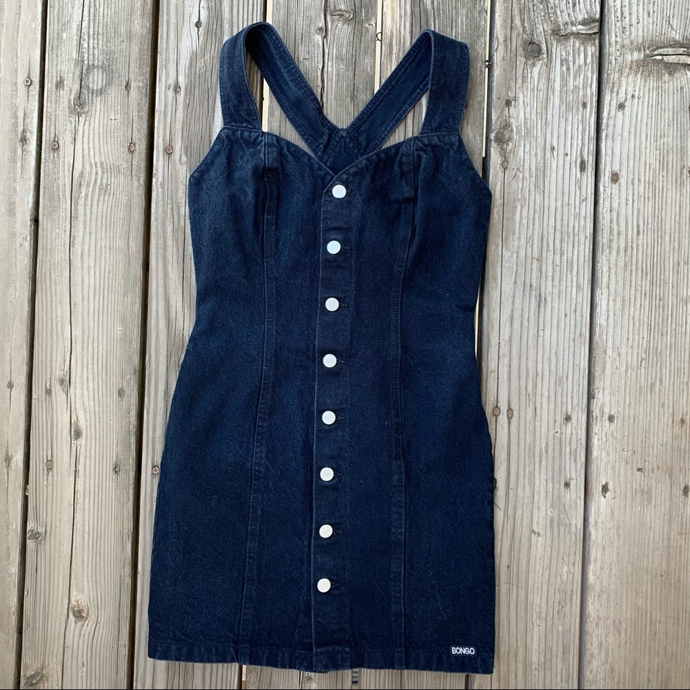 Vintage BONGO 80s 90s black denim jean mini dress